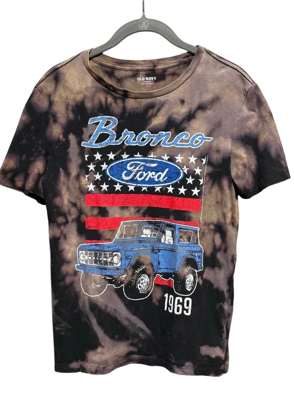OLD NAVY Bleach Dyed Blue Bronco Graphic Tee L 14/16
